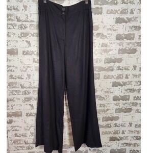 Forever 21 Dress Pants Women's‎ Linen Blend Large Black Wide Leg Double Button